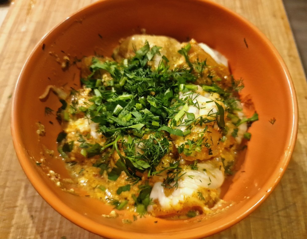 Dumplings in sour cream in the oven